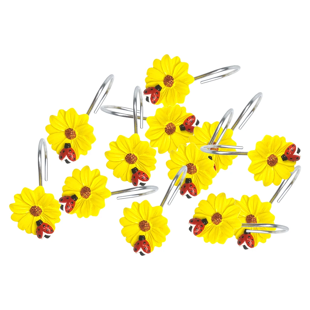 

12Pcs Decorative Flower Shape Shower Curtain Hooks Rings for Bathroom