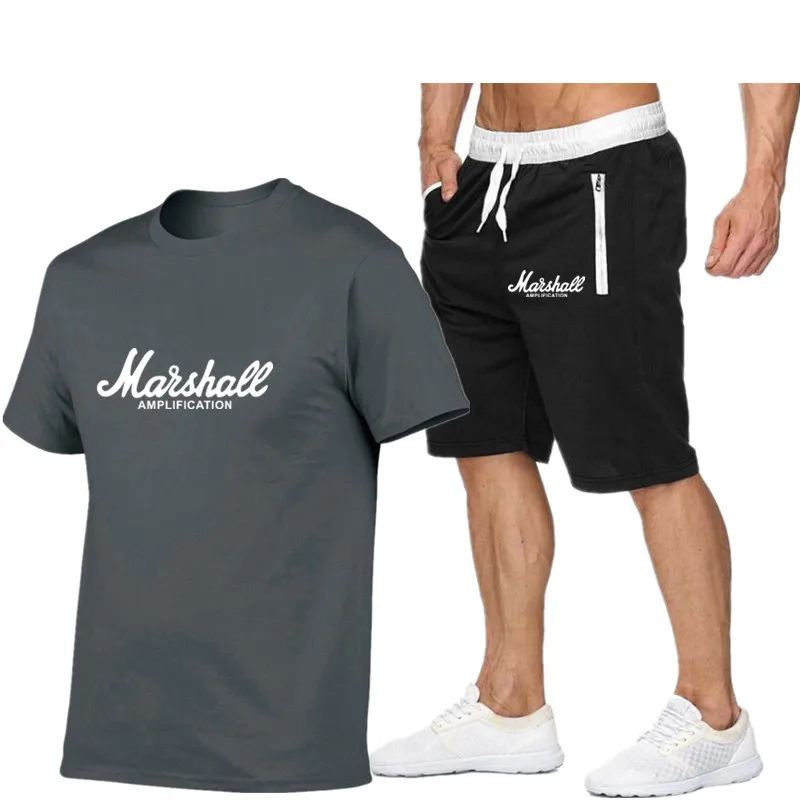 

2021 Summer Sportswear Men's Sets Tshirt shorts Two Pieces Sets Casual Tracksuit New Male Casual Fitness Trousers Men Suit