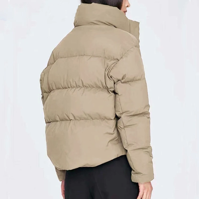 

New Autumn Winter Warm Parkas Thick Casual Loose Long Sleeves Jacket Chic Khaki Zipper Coat Female Outwear