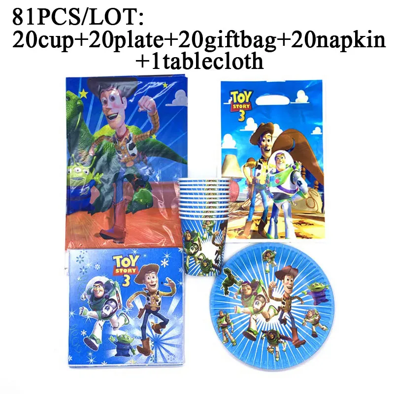 

81PCS Disney Buzz Light Year Theme Toy Story Party Supplies Decor Disposable Tableware Set Cup Plate Tablecloth Plastic Straws