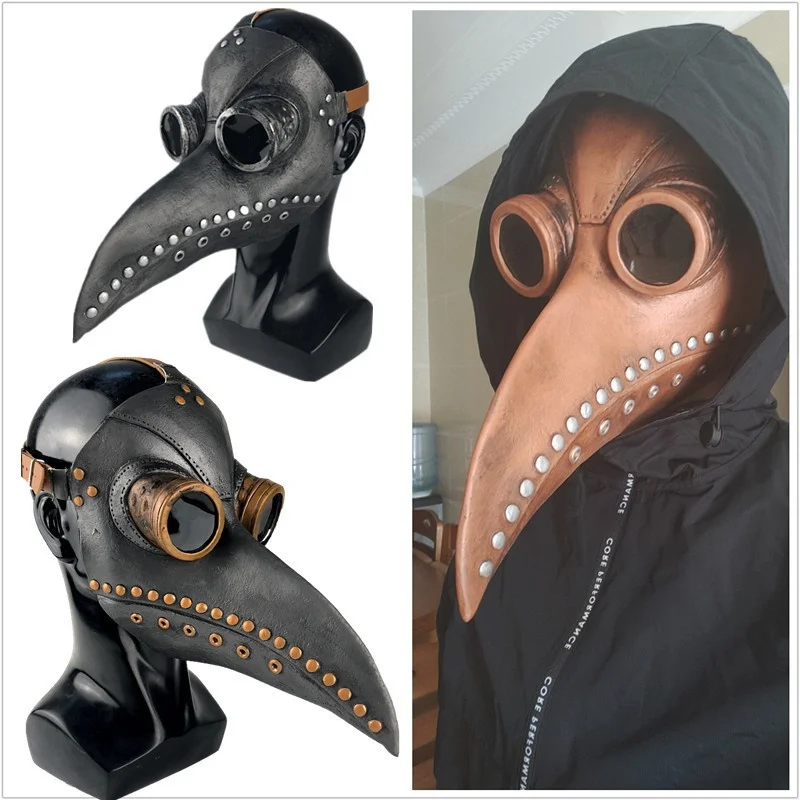 

Halloween Plague Doctor Masks PU Leather Medieval Steampunk Mask For Face Fashion Bird Beak Mask Halloween Cosplay Prop 2021 &^&