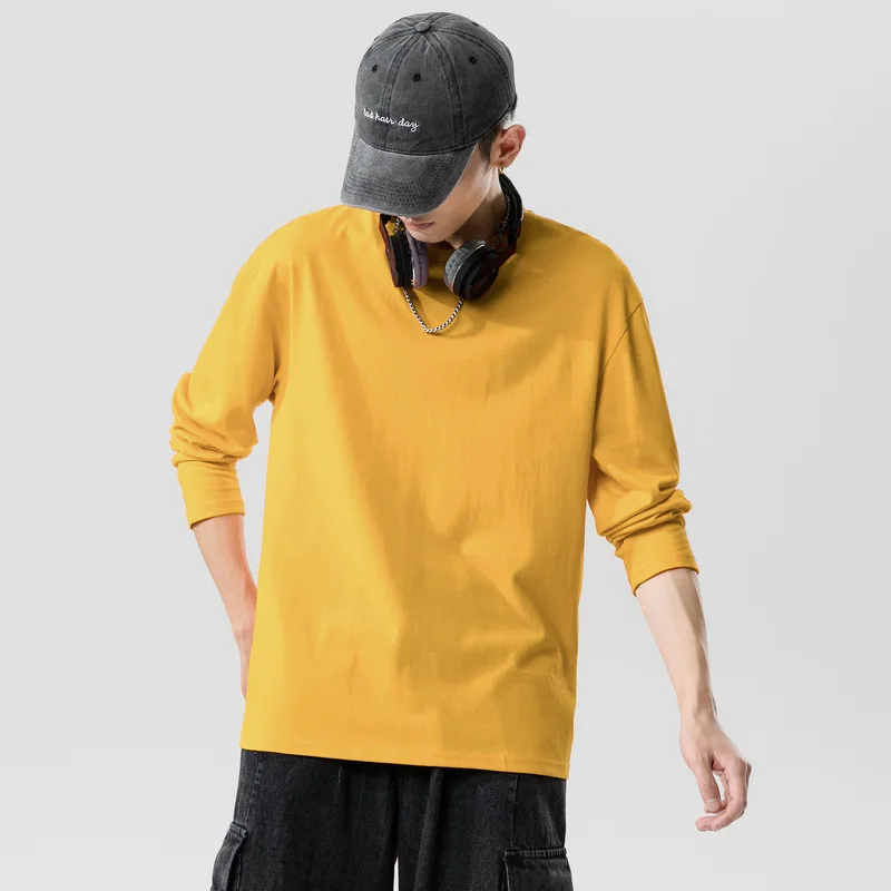 

Autumn Thin Section Solid Color Long-sleeved T-shirt All-match Casual Loose Bottoming Shirt Drop Shoulder Men's Clothes Tide Top