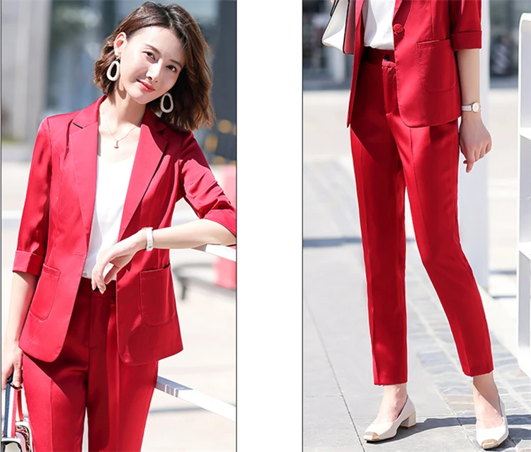 

YOCALOR 2020 New Summer Women Sets 2 Piece Matching Pants 4 Colors Casual High Waist Office Lady Half Sleeve Suit