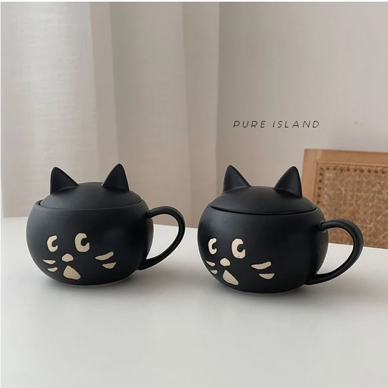 

New Japanese-style creative funny mug cartoon black cat mug coffee cup office home couple tea cup fun holiday gift for friends