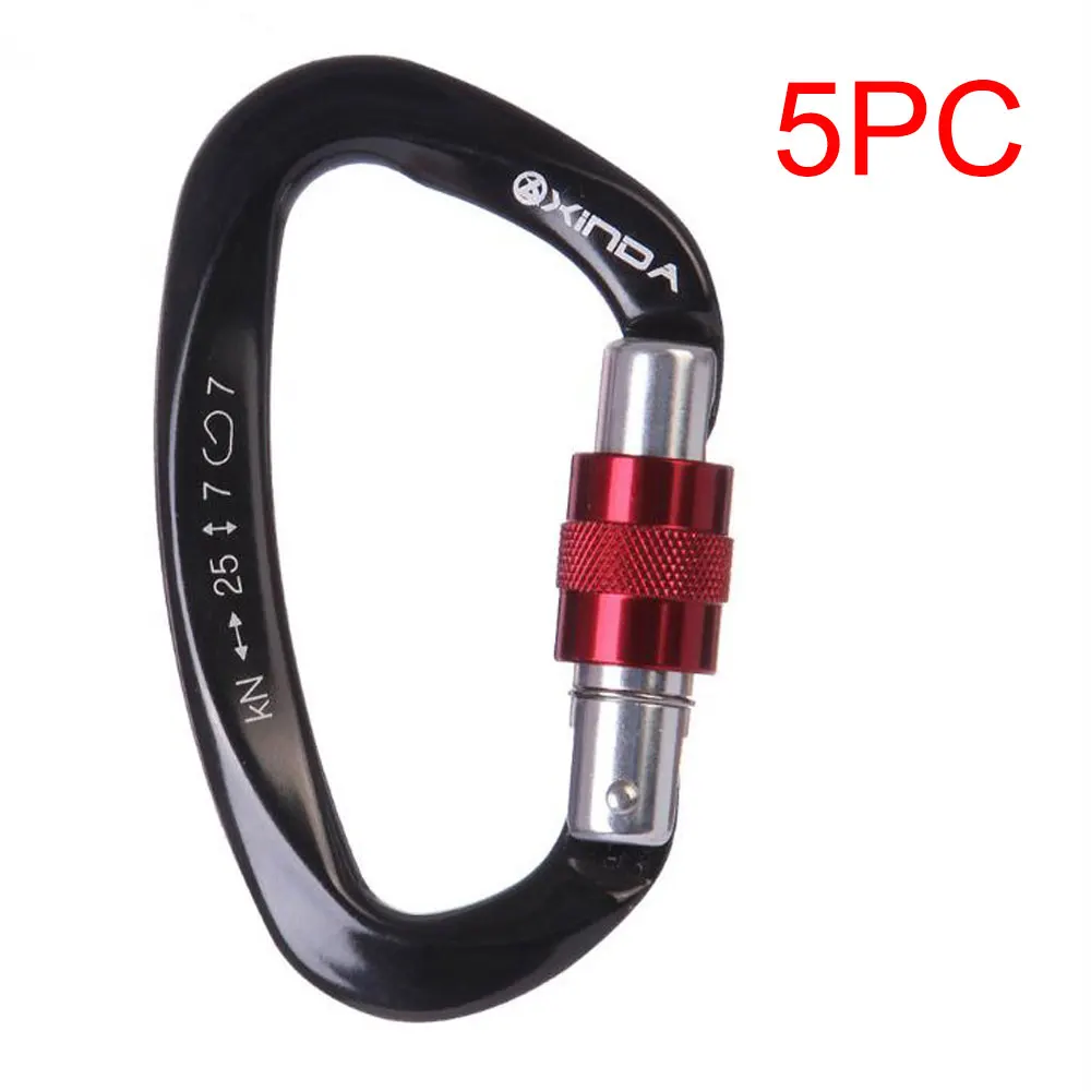Black Red 5PC 5 шт. 25KN CE D образный скалолазание карабин Винт ворота Пряжка для Arborist альпинизма спелеолога спасательные дерево хирург - Цвет: Black Red 5PC