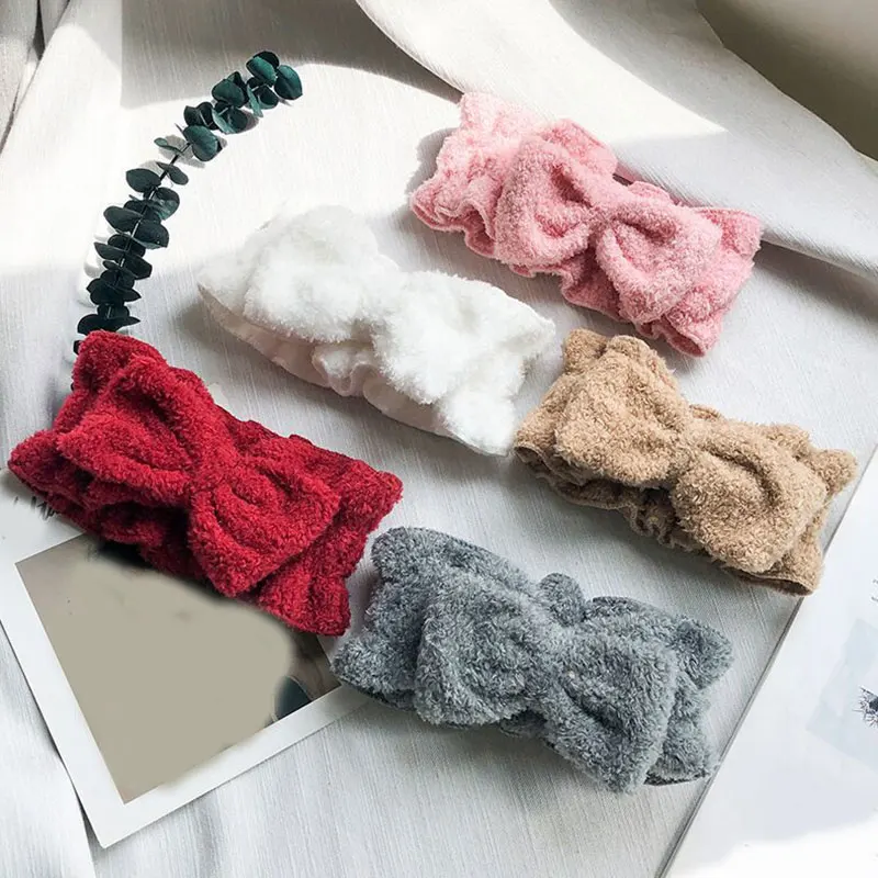 

2021 Cute Coral Fleece Bow Hairbands For Women Girls Headbands Headwear Wash Face Hair Bands Turban Headwrap Hair Accessories