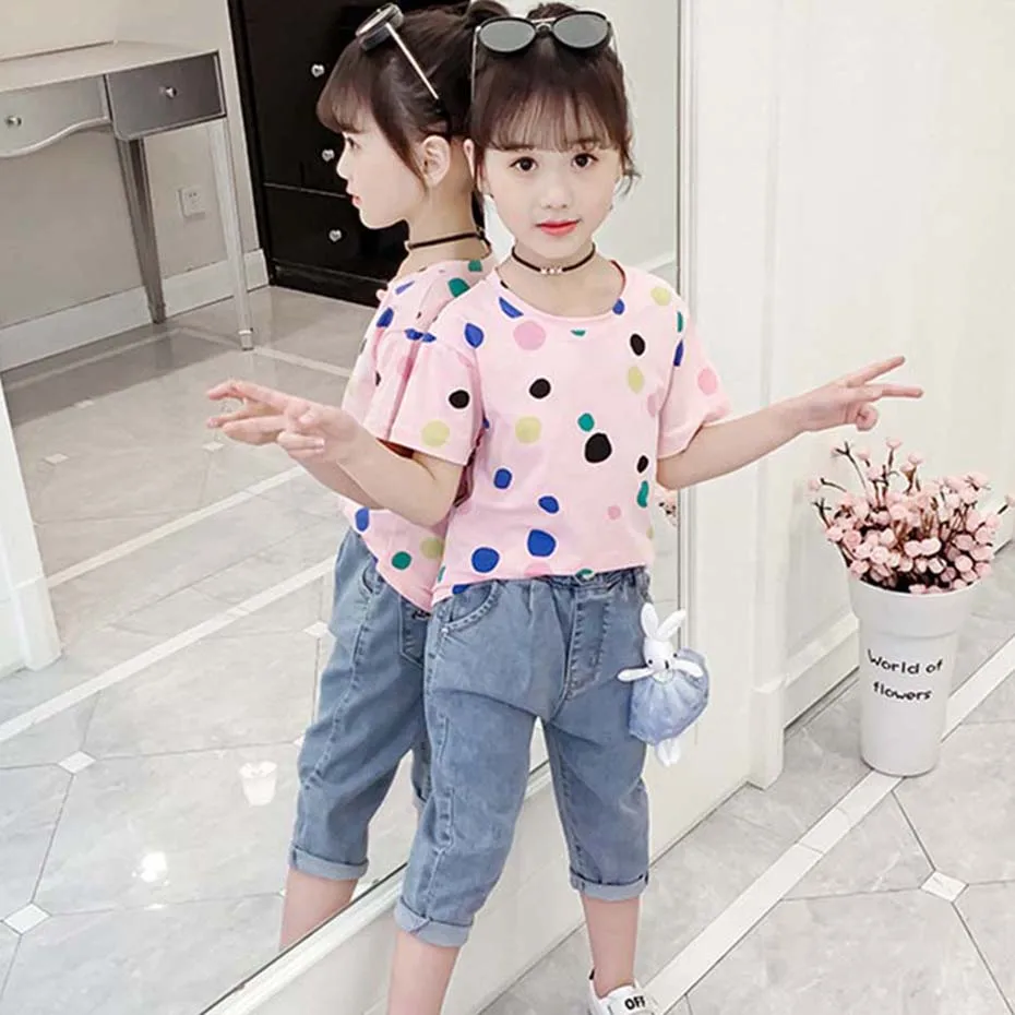 Коллекция 2020 года детские футболки цветная футболка в горошек для девочек топы с