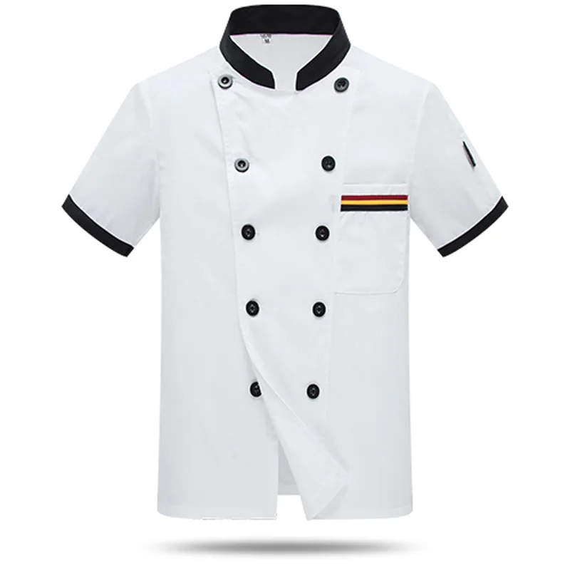 White short sleeve Мужская рубашка с длинным рукавом, осенняя Униформа шеф-повара, костюмы для повара, для столовой, ресторана, печать, дышащие мужские топы - Цвет: White short sleeve