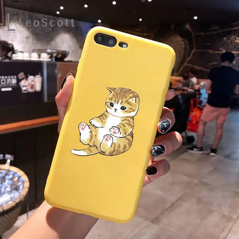 

Cat Phone Case Yellow Candy Color for iPhone 6 7 8 11 12 s mini pro X XS XR MAX Plus