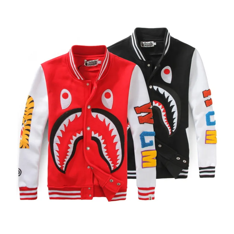 

Свитшот Bape в виде акулы, Высококачественная куртка с воротником-стойкой, мультяшная уличная одежда для мужчин и женщин, хлопковый топ больш...