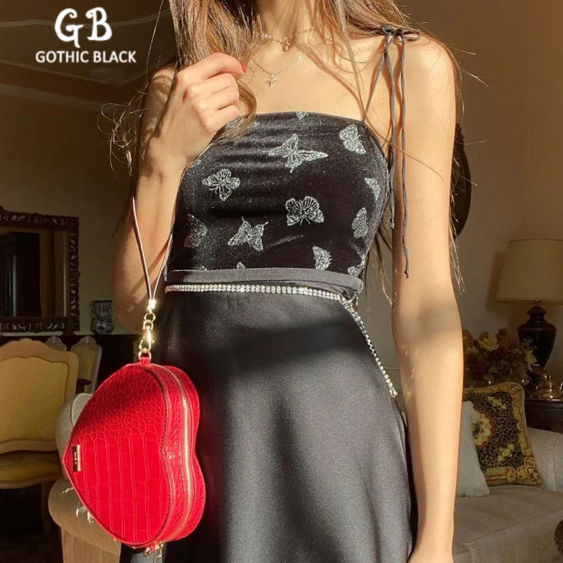 Сексуальные женские комбинезоны Gothblack Харадзюку на тонких бретельках с принтом