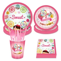sweet lollipop tableware sets candy sugar theme party decorations kids birthday parties supplies girls baby shower party favors