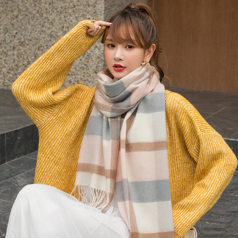 100% Wool Winter&ampAutumn Scarves for Women 2021 Classic Plaid Style Fashion Pashmina Wraps and Shawls Ladies Outdoor Warm Scarf |