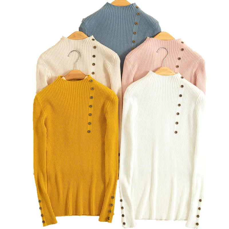 Pull Femme Nouveaute 2019 вязаный свитер на пуговицах Женский пуловер Одноцветный