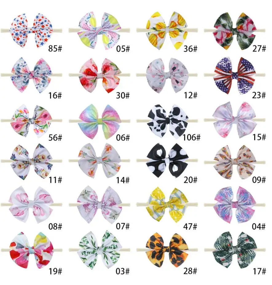 

Повязка для волос детская с бантом, эластичная лента для волос, 24 шт./лот, 4 дюйма, из цветочной ткани, с бантом «сделай сам», нейлоновые аксесс...