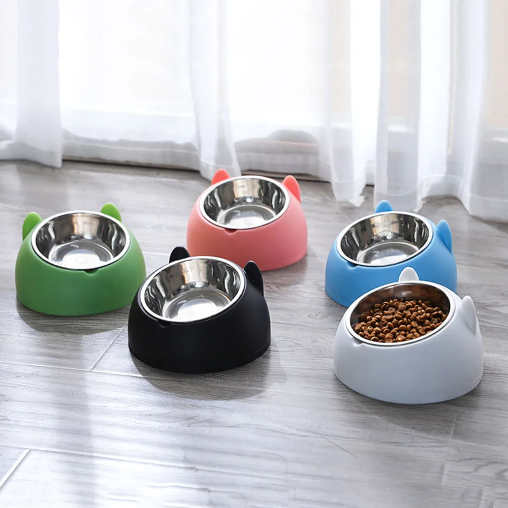

Cute Cat Bowl Protect The Cervical Spine 15 Degree Oblique Mouth Dog Puppy Pet Stainless Steel Food Bowl For Cats Supplies 200ML