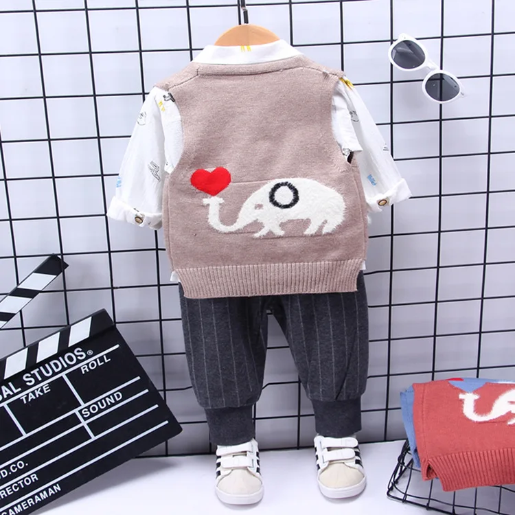 Baby Boys Girls 3PCS Clothing Sets Infant Clothes Kids Cartoon Elephant Vest + Shirt Pant Autumn Children Casual Suit | Детская одежда