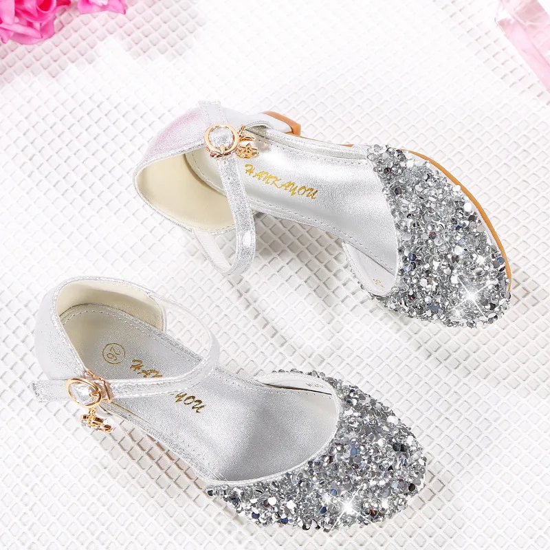

Children girl Crystal Rhinestone half sandals Girls dance Shoes high-heeled Party Princess Shoes 26-38 518-23 GZX03