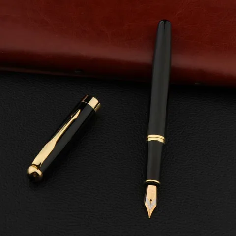Ручка перьевая металлическая, черная/Золотая, 388