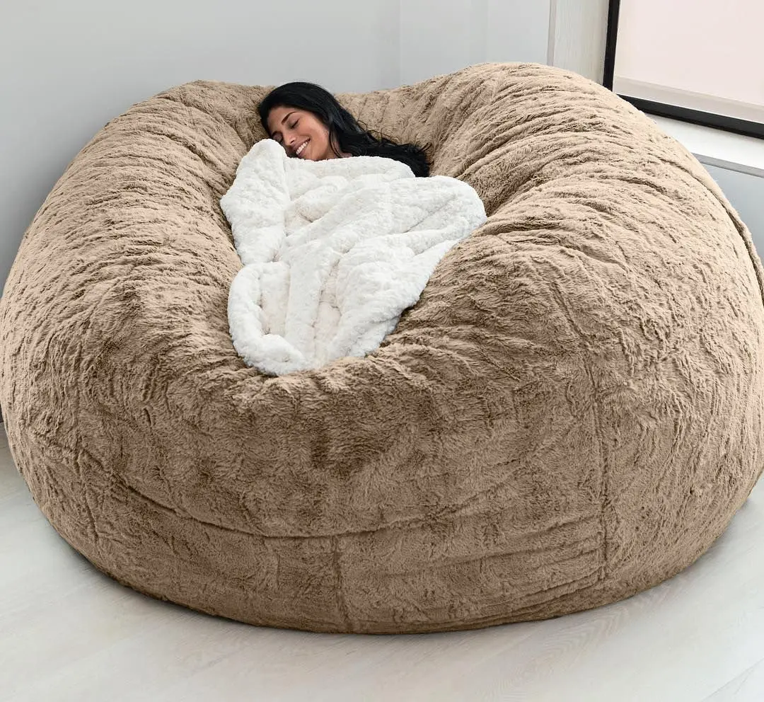 

Dropshipping 7ft Giant Fur Bean Bag Cover Living Room Furniture Big Round Soft Fluffy Faux Fur BeanBag Lazy Sofa Bed Coat