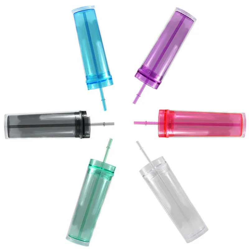 Тонкий тонкий стакан 16 унций с соломенной бутылкой для воды 480 мл акриловый