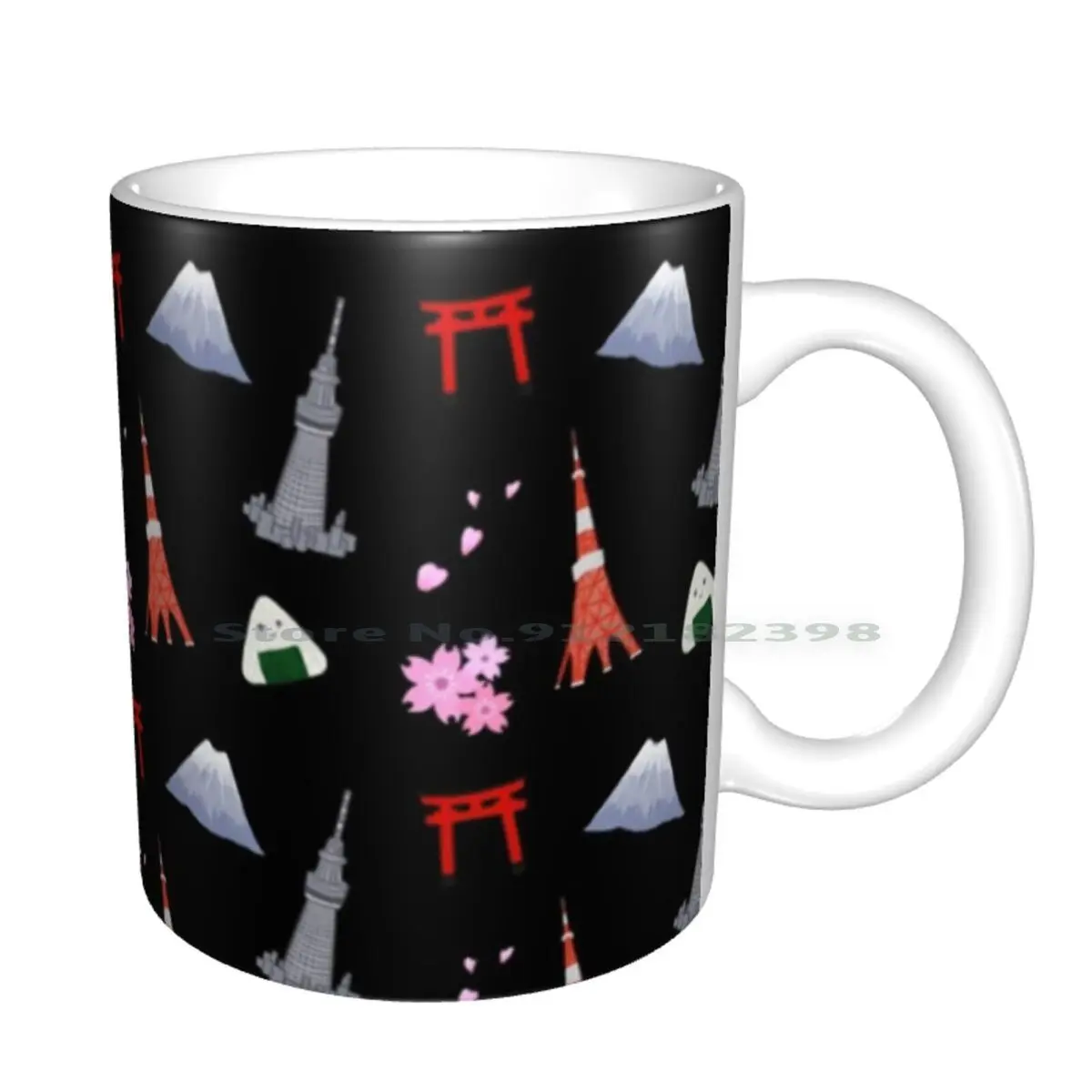 Японские иллюстрации с повторяющимся рисунком (черные) Керамические Кружки