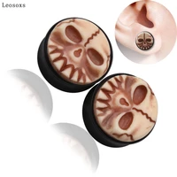 leosoxs 2pcs foreign trade hot selling creative acrylic skull ear pinna punk piercing jewelry carving 3d ear amplifying
