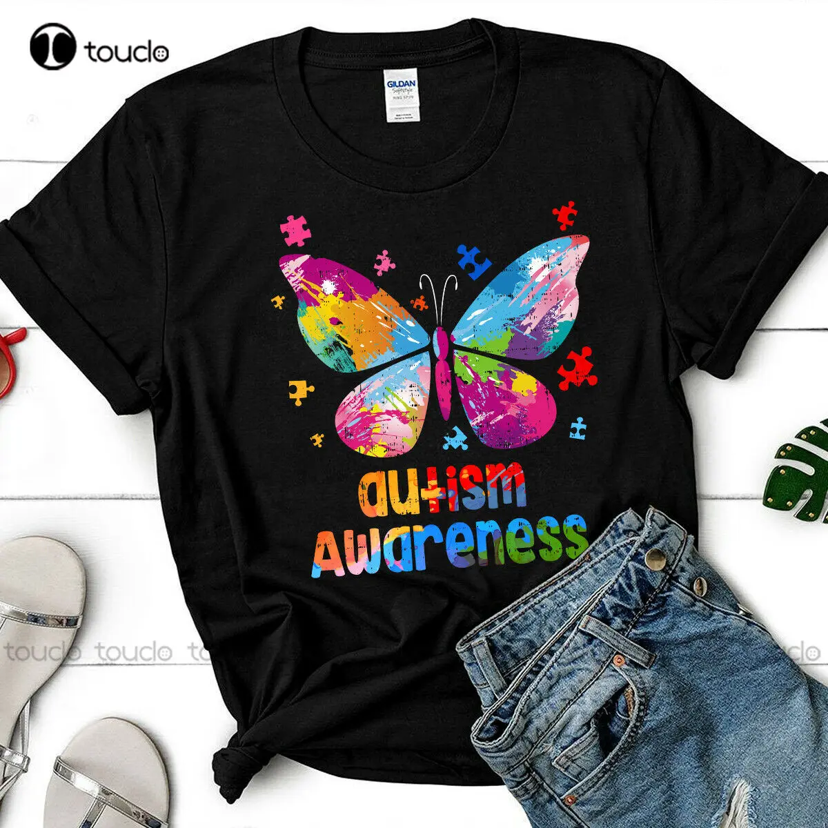 

Autism Awareness Month Butterfly Puzzle Cool Gift Freeship Unisex T-Shirt Cotton Tee Shirt S-5Xl