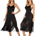 Пикантная обувь для ночного платье Для женщин кружевное нижнее белье, чашечки расположены рядом, сращивания ночная рубашка с v-образным вырезом шеи ремень сексуальная ночная рубашка, одежда для сна, прозрачная сетчатая одежда для сна черного цвета 6XL