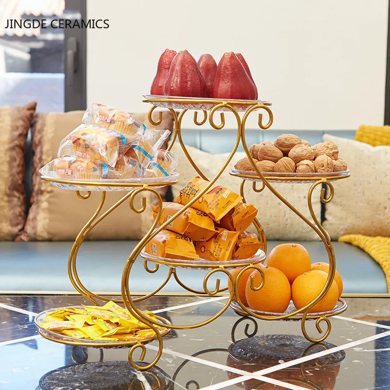 

Creative Modern Large Capacity Metal Living Room Fruit Bowl Home Six Grid Decorative Fruit Plate Dessert Table Display Stand