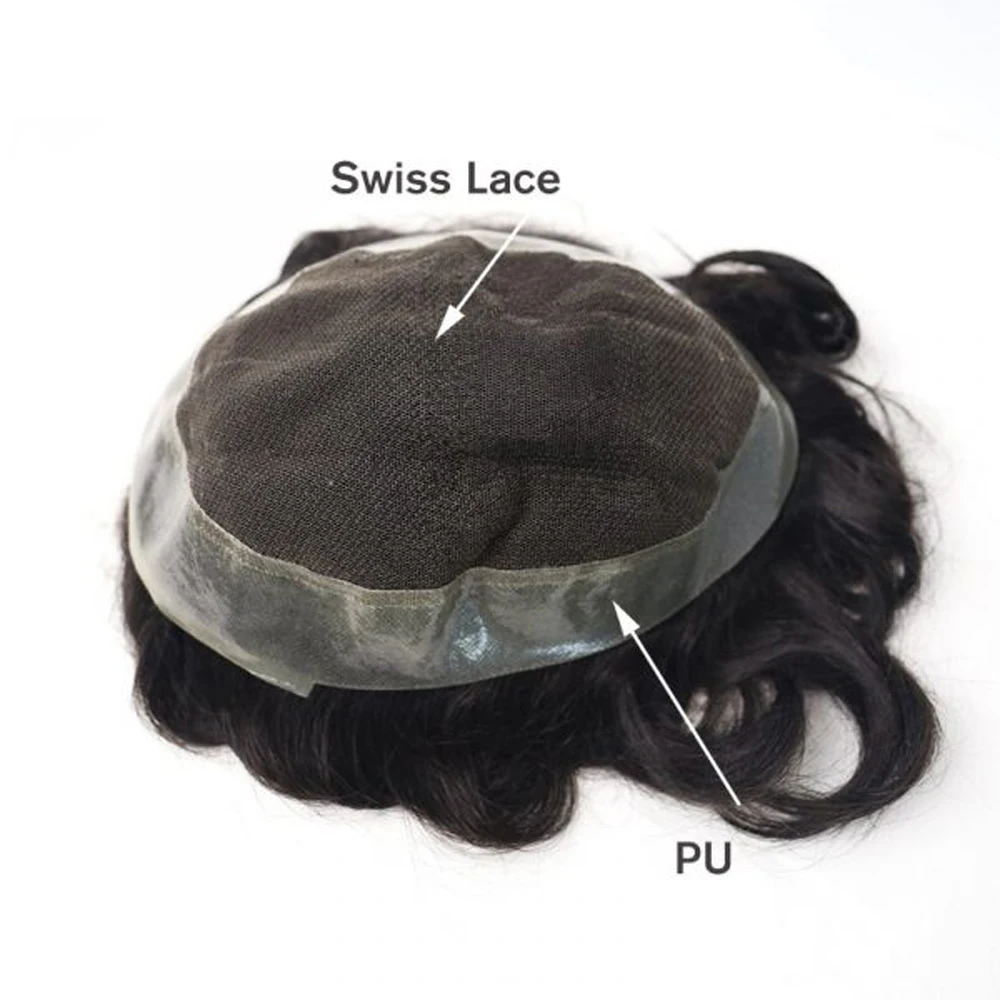 Мужской парик BYMC Swiss Lace с ПУ монгольские натуральные человеческие волосы