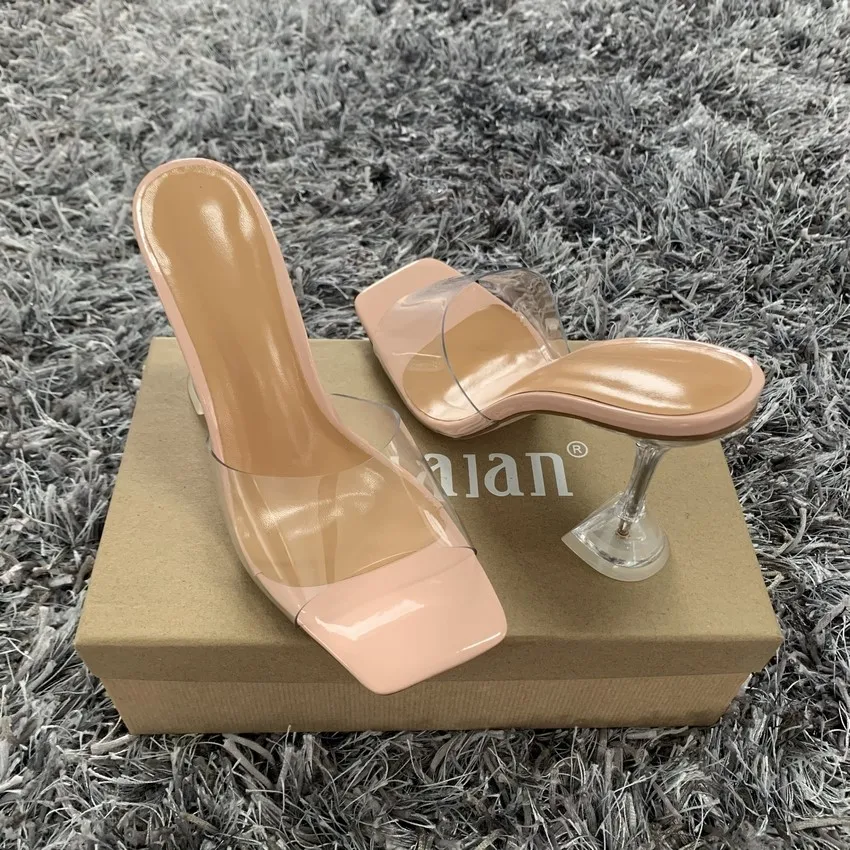 

Fashion Summer Sandals PVC Crystal Open Toed High Heels Women Transparent Heel Sandals Slippers Pumps 10.5CM Big Size 41 42