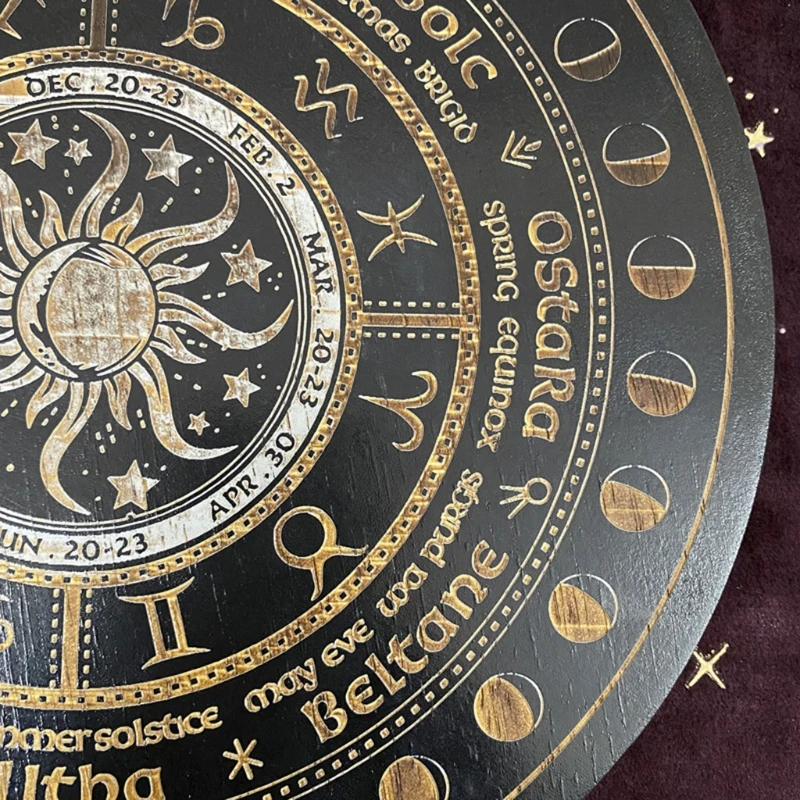 

Crystal Energy Disk Witch Divination Pendulum Board Annual Ring Oak Carving Astrolabe Altar Pendulum Prayer Ritual Props