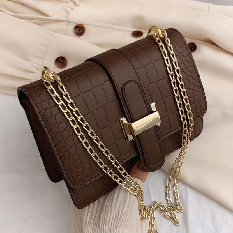 

Classic Stone Pattern Women's Shoulder Bag Luxury Chain Crossbody Bags for Women Casual Pu Leather Female Travel Messenger Bag