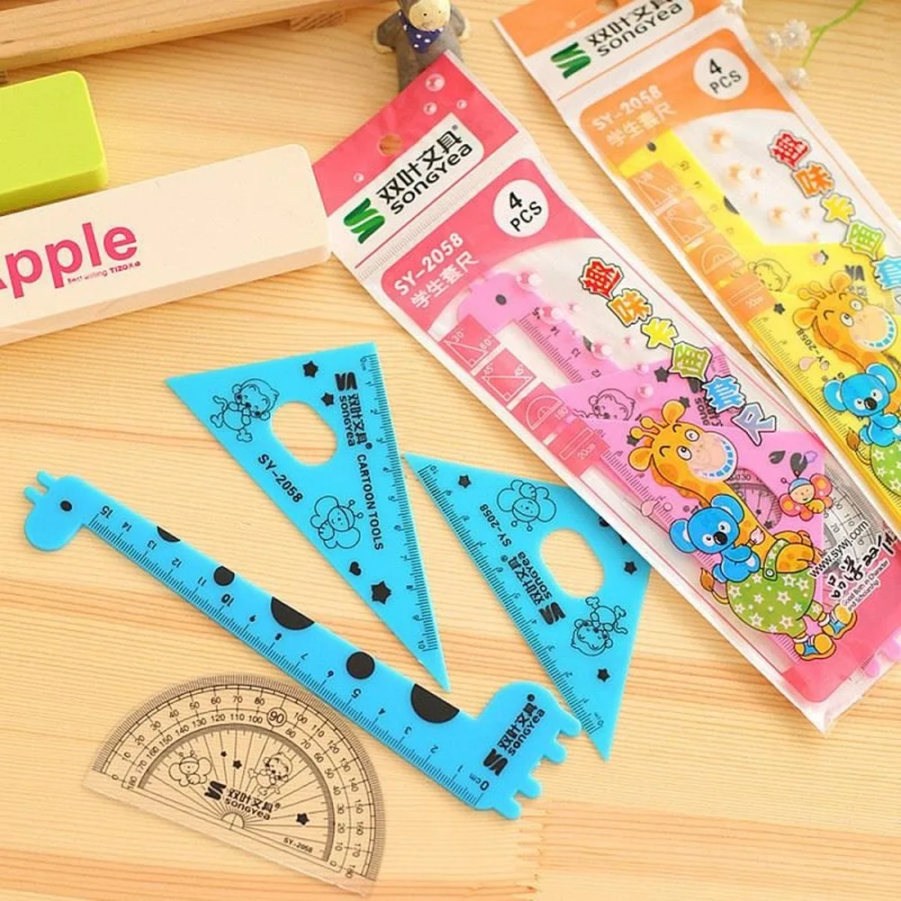 

4pcs Student Ruler 1 Set Cute Cartoon Giraffe Animal Students' Ruler Meter Ruler Triangle Ruler