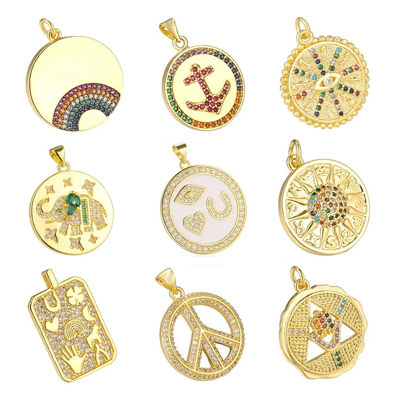 

Juya Handmade Rainbow Zirconia Gold Creative Medal Charms For Needlework Decorative Badge Pendant Jewelry Making Supplies