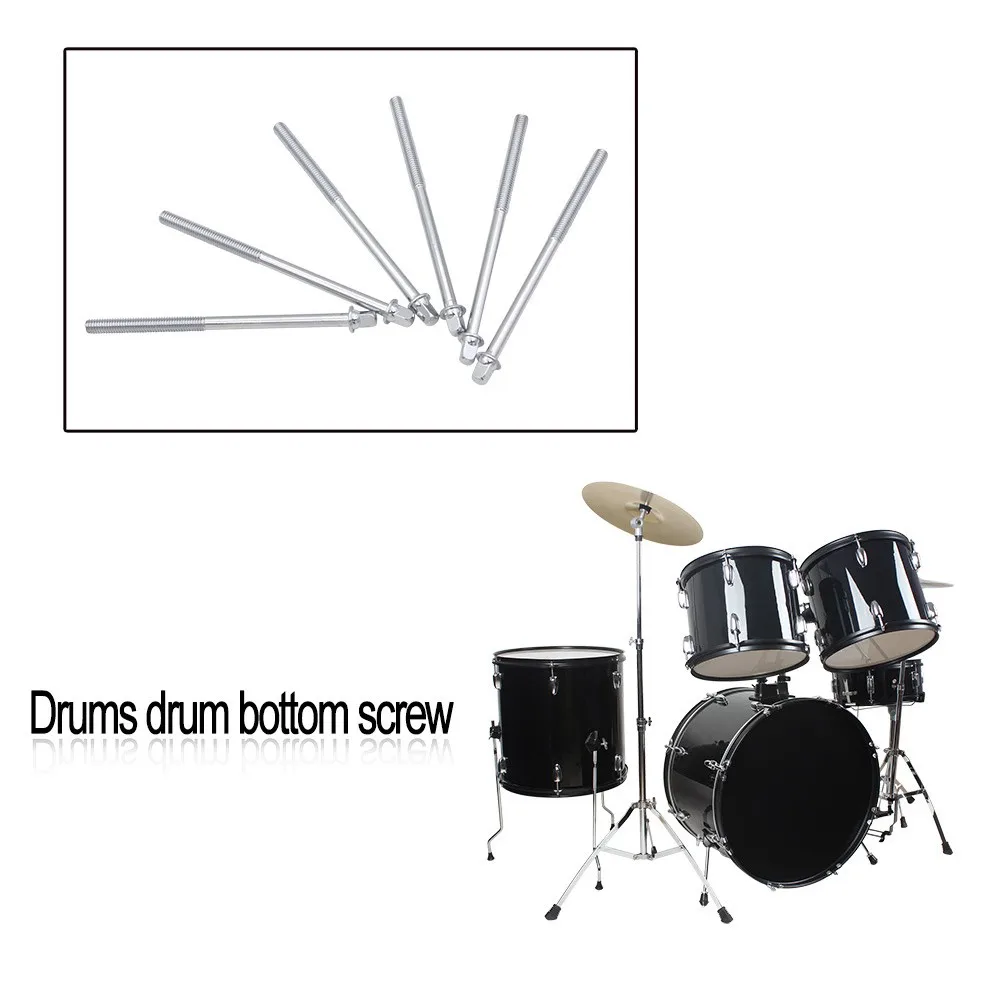 

6 Pieces Drum Screws Tension Rods Long Screws Bolts Set For Drummer Silver Sliver Metal Musical Percussion Replacement Anti-rust