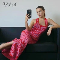 fsda backless 2021 summer midi knit dress women sleeveless pink off shoulder beach split party sexy bodycon dresses