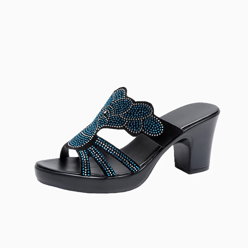 

Women's Open Toe Slippers Rhinestone Crystals Decor Platform 2022 Summer New Popular Fashion Comfy Thick Heel Faddish Slippers
