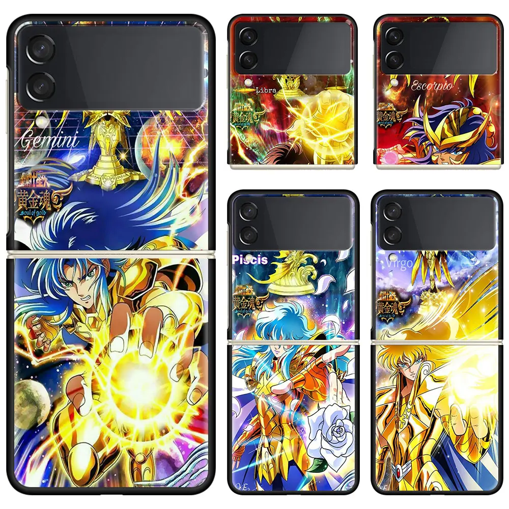 

Phone Case For Samsung Galaxy Z Flip 3 5G Black Hard Cover ZFlip 3 Luxury Shockproof Bumper Cases Fundas Saint Seiya SoG Shell