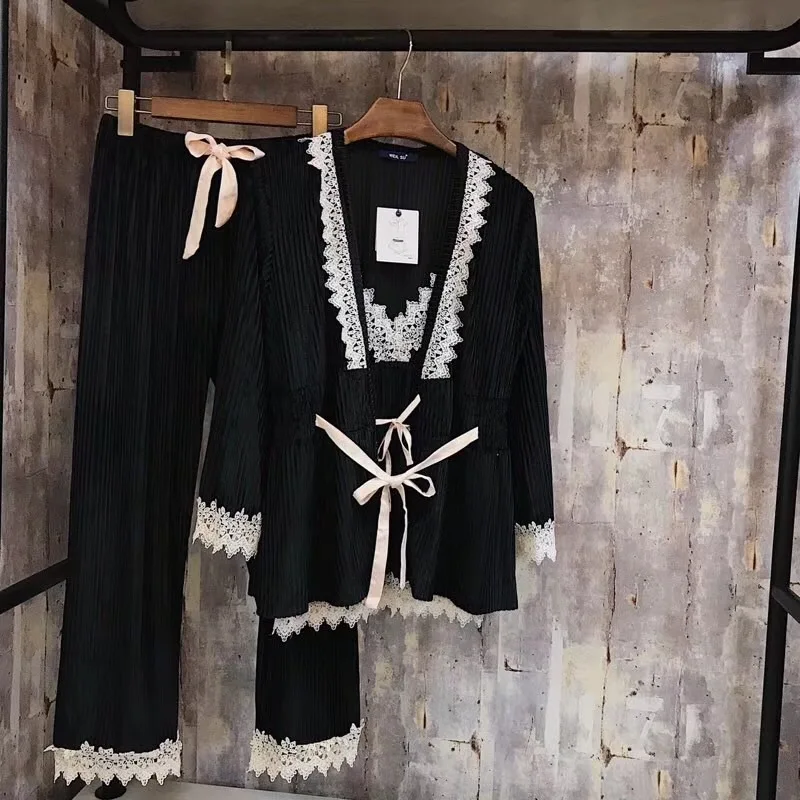 Женские пижамы, зимняя модная одежда для сна, Пижамный костюм со штанами, осенняя одежда для сна, костюм из 3 предметов, женские пижамы для женщин