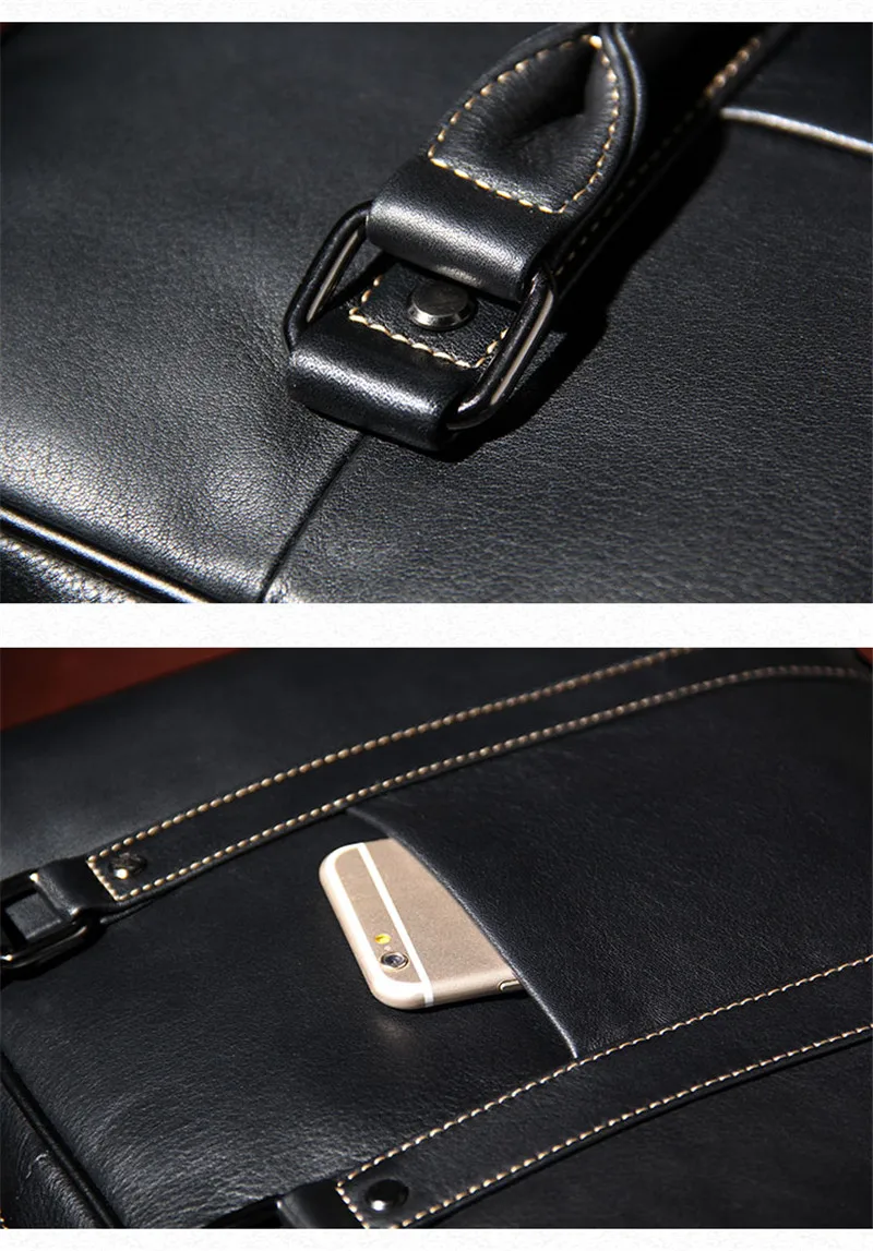 Fashion high quality natural genuine leather men's portable business shoulder diagonal bag lawyer computer briefcase horizontal
