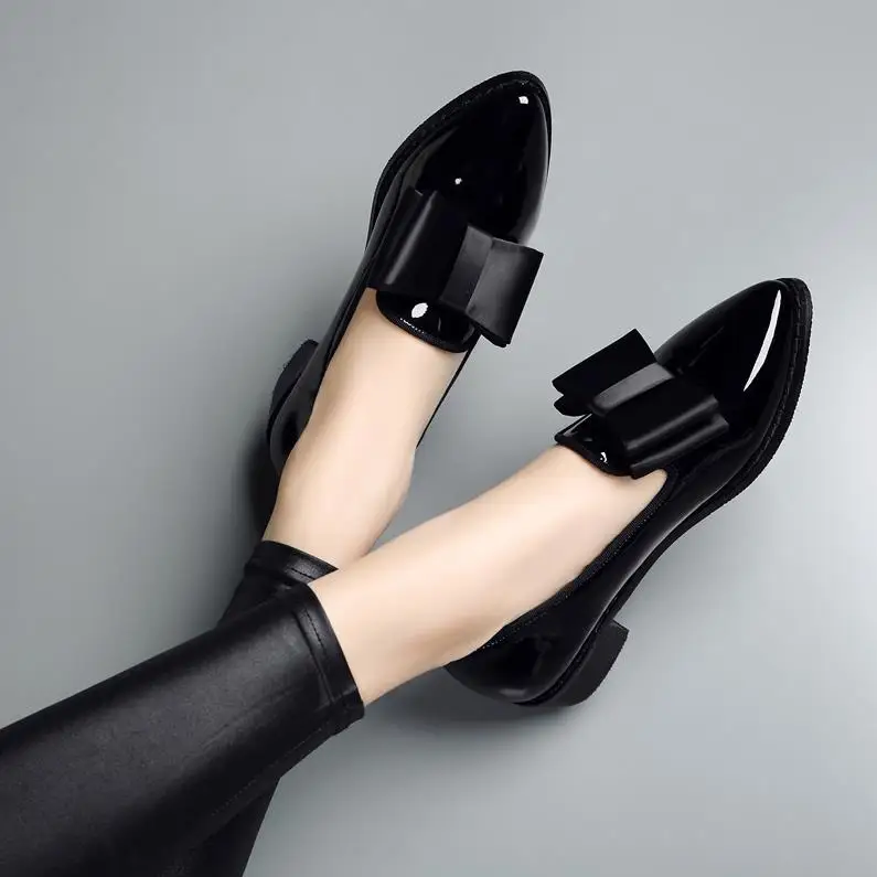 Новинка 2020 элегантные женские офисные туфли стильная лакированная кожа с бантом