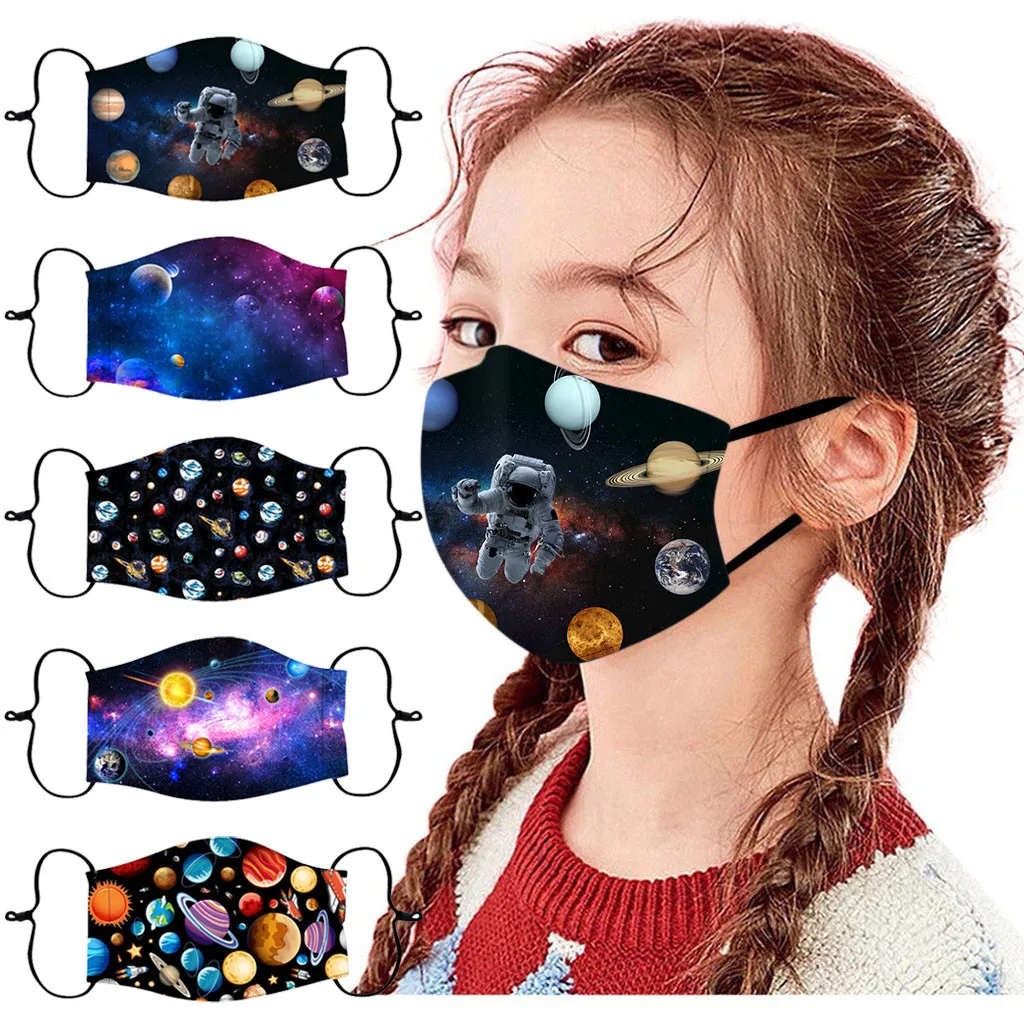 

5PCS headdress For Children Cosmic planet print Adjustable Mascarilla mascarilas Windproof Reusable Ear Loop Face maks Drop Ship