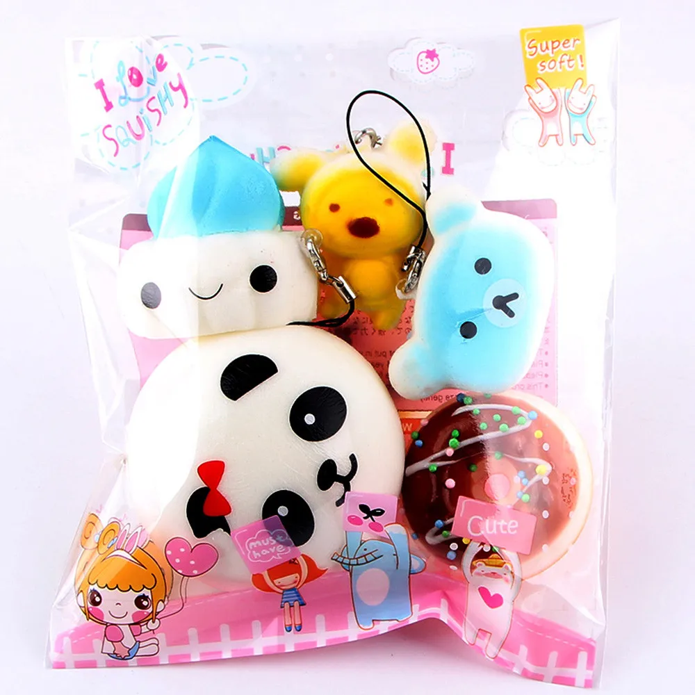 

5pcs Medium Mini Soft Bread Toys Key Cute Squishy Pack Cute Toys Key Pendant Anti-stress Rising Antystresowe Zabawki Gift