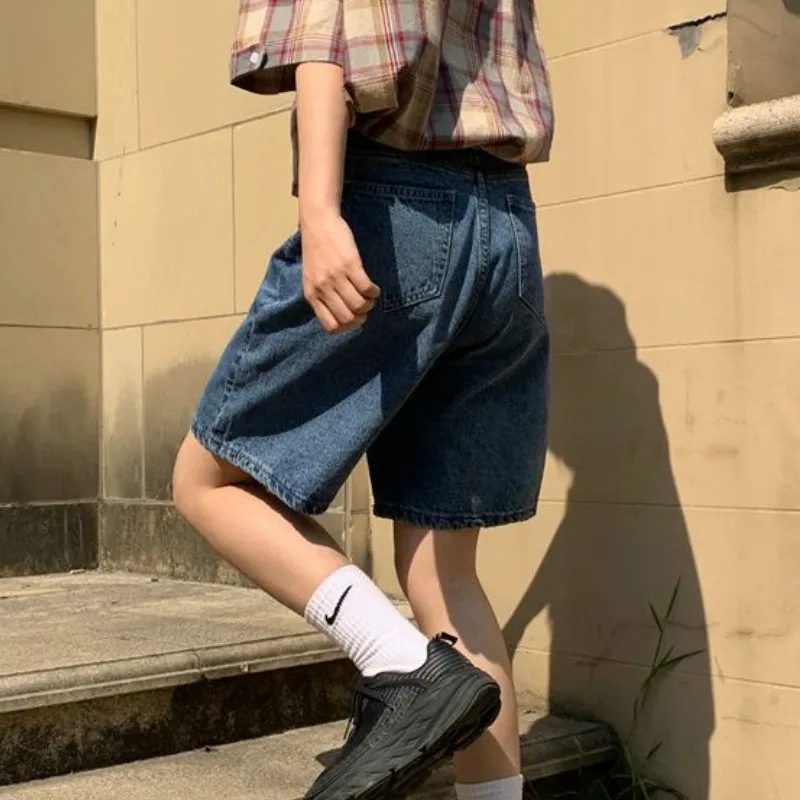 

Shorts Women High Waist Retro All-match High Quality Vintage Hot Sale Streetwear Boyfriend Knee Length Straight Trousers Womens