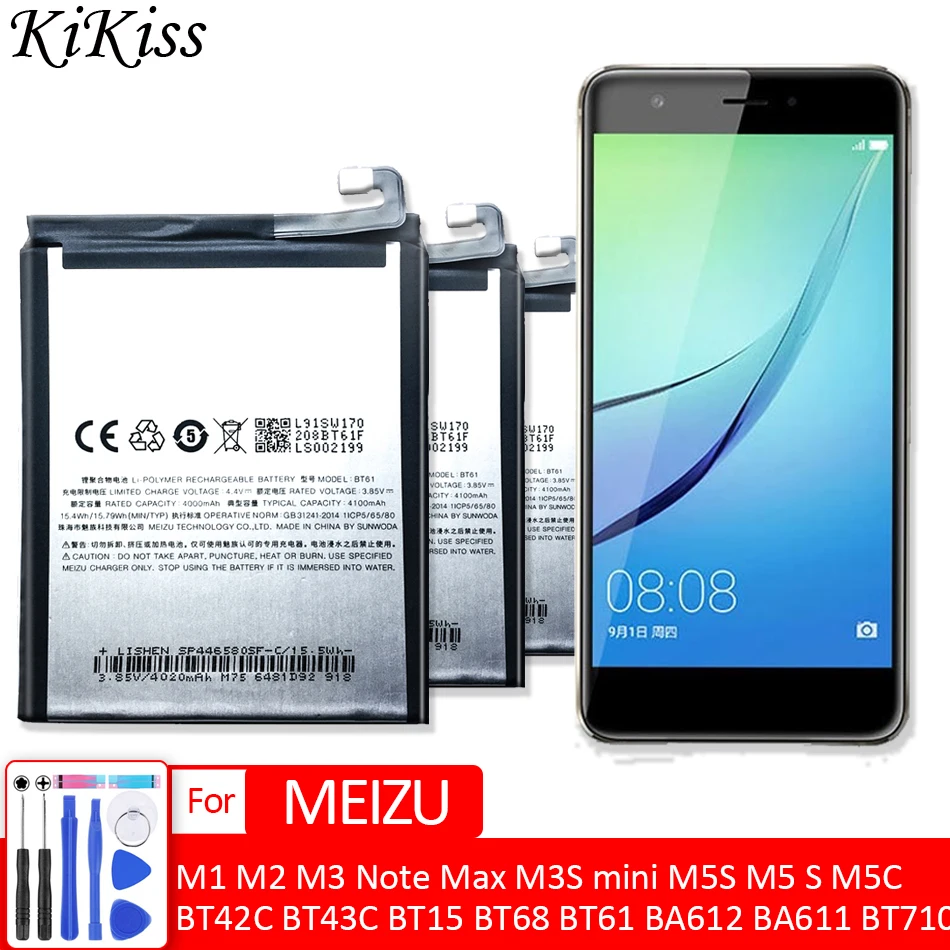 

Battery For Meizu Meizy M1 M2 M3 Note Max M3S mini M5S M5 S M5C M6 Note Batery BT42C BT42 BT43C BT15 BT68 BT61 BA612 BA611 BT710