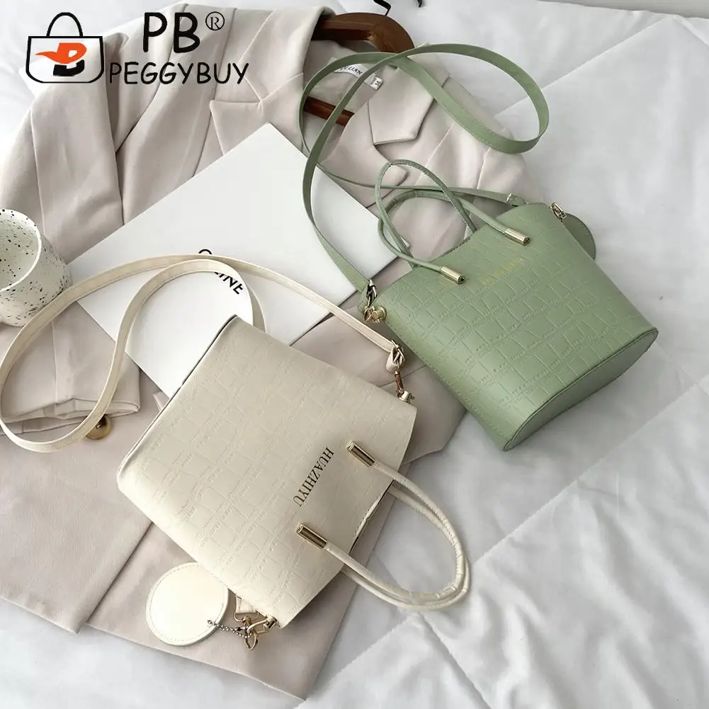 

2021 Fashion Women PU Shoulder Messenger Bag Casual Stone Pattern Bucket Handbags Women's Fashion Leather Handbags