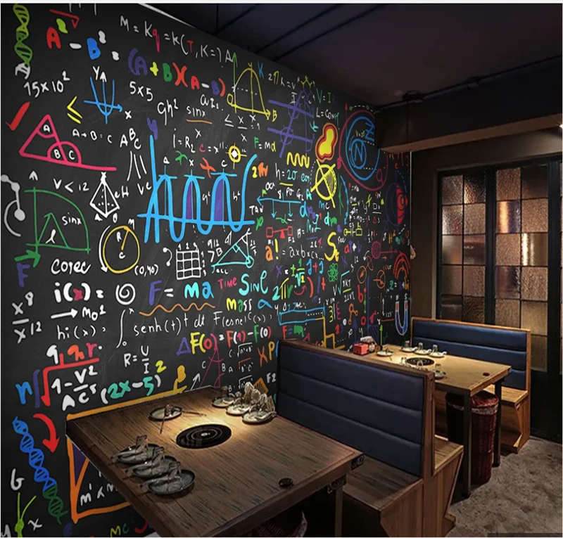 3d фото обои красочный мел математическая формула черная доска фон стены на заказ