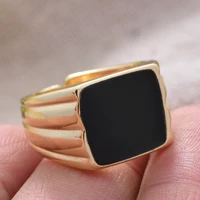30 silver plated trendy yellow gold color square black resin ladies ring promotion women gift no fade
